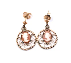 14k Yellow Gold Cameo Drop Earrings