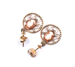 14k Yellow Gold Cameo Drop Earrings