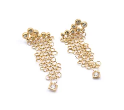18k Yellow Gold Diamond Mesh Dangle Earrings