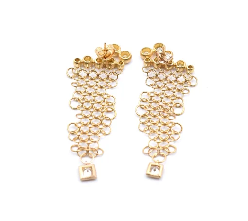 18k Yellow Gold Diamond Mesh Dangle Earrings