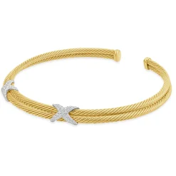 18K Yellow Gold Diamond Triple X Station Collar Necklace