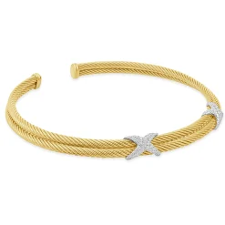 18K Yellow Gold Diamond Triple X Station Collar Necklace