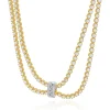 14k Yellow Gold Double Row Diamond Tennis Necklace With White Gold Diamond Pendant