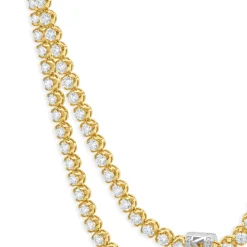 14k Yellow Gold Double Row Diamond Tennis Necklace With White Gold Diamond Pendant