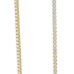 14k Yellow Gold Double Row Diamond Tennis Necklace With Circle Diamond Pendant
