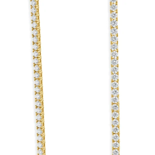 14k Yellow Gold Double Row Diamond Tennis Necklace With Circle Diamond Pendant