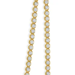 14k Yellow Gold Double Row Diamond Tennis Necklace With White Gold Diamond Pendant