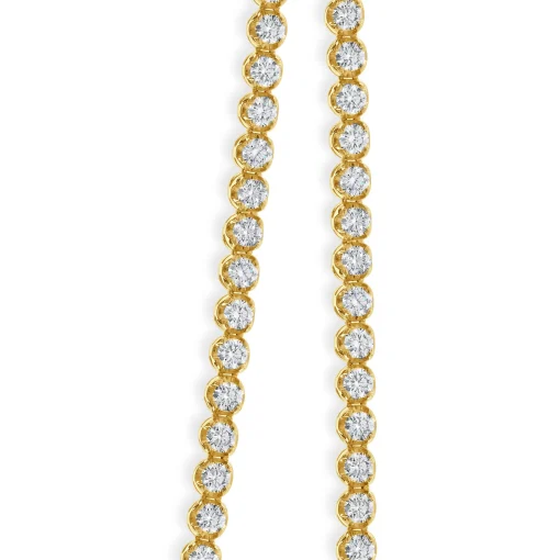 14k Yellow Gold Double Row Diamond Tennis Necklace With White Gold Diamond Pendant
