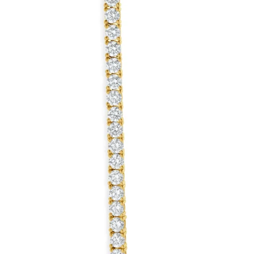 14k Yellow Gold Double Row Diamond Tennis Necklace With Circle Diamond Pendant