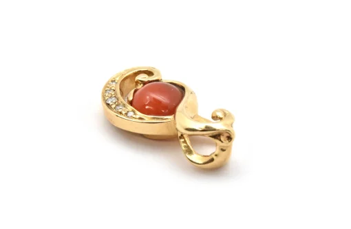 14k Yellow Gold, Fire Opal and 0.21ct Diamond Pendant