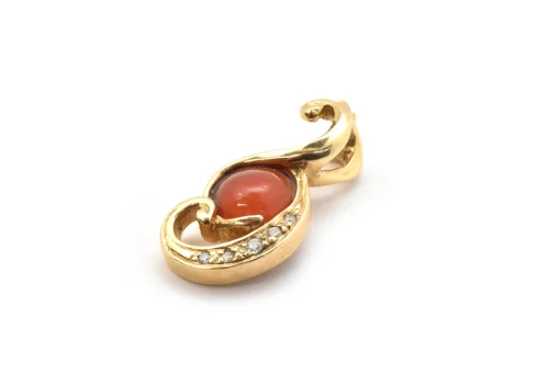14k Yellow Gold, Fire Opal and 0.21ct Diamond Pendant