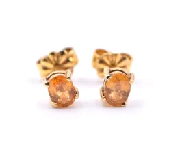 14k Yellow Gold Oval Citrine Stud Earrings