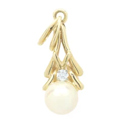 14k Yellow Gold Pearl and Diamond Pendant