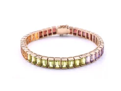 14k Yellow Gold Rainbow Multi Gemstone Tennis Bracelet
