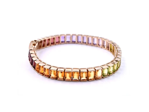 14k Yellow Gold Rainbow Multi Gemstone Tennis Bracelet