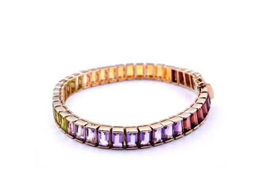 14k Yellow Gold Rainbow Multi Gemstone Tennis Bracelet