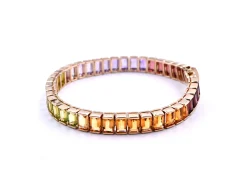 14k Yellow Gold Rainbow Multi Gemstone Tennis Bracelet