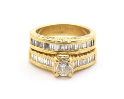 18k Yellow Gold Round and Baguette 2.30cttw Diamond Wedding Set