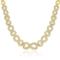 14K Yellow Gold Round Baguette Diamond Infinity Collar Necklace