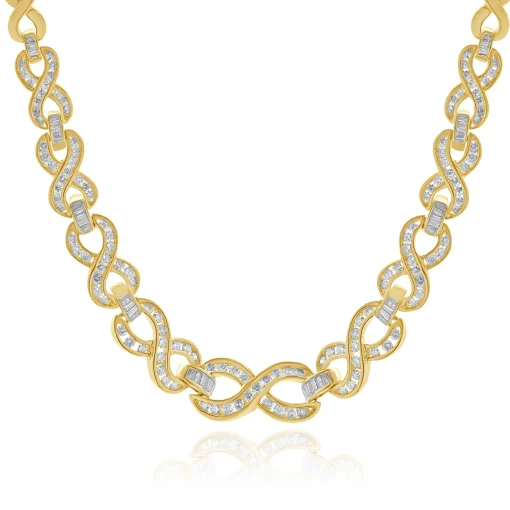 14K Yellow Gold Round Baguette Diamond Infinity Collar Necklace