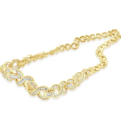 14K Yellow Gold Round Baguette Diamond Infinity Collar Necklace