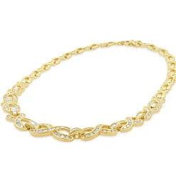 14K Yellow Gold Round Baguette Diamond Infinity Collar Necklace