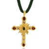 18K Yellow Gold Sunstone, Tourmaline, Amethyst, Diamond Cross Necklace