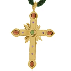 18K Yellow Gold Sunstone, Tourmaline, Amethyst, Diamond Cross Necklace