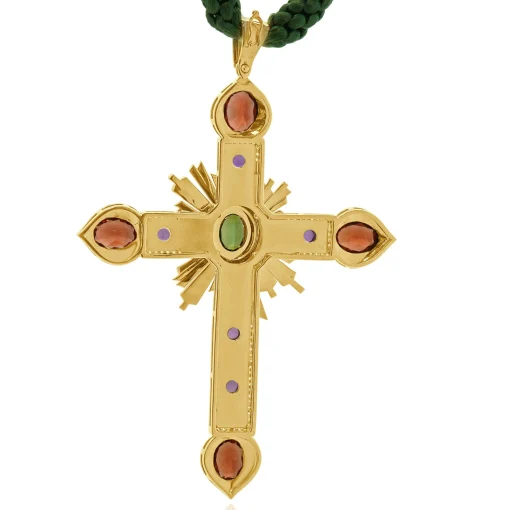 18K Yellow Gold Sunstone, Tourmaline, Amethyst, Diamond Cross Necklace