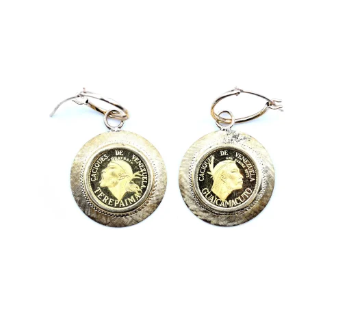 18k Yellow Gold Venezuelan Coin Earring Enhancers with 14k Yellow Gold Huggie Hoops