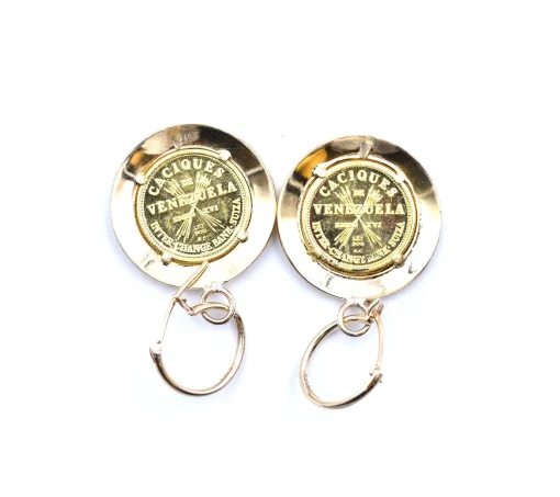 18k Yellow Gold Venezuelan Coin Earring Enhancers with 14k Yellow Gold Huggie Hoops