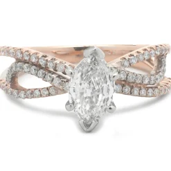 14 Karat Rose and White Gold Marquise Cut Diamond Engagement Ring