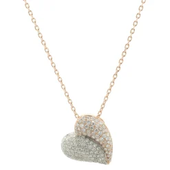 14 Karat Rose and White Gold Pave Diamond Heart Necklace