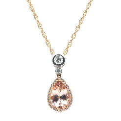 14 Karat Rose and White Gold Morganite and Diamond Pendant
