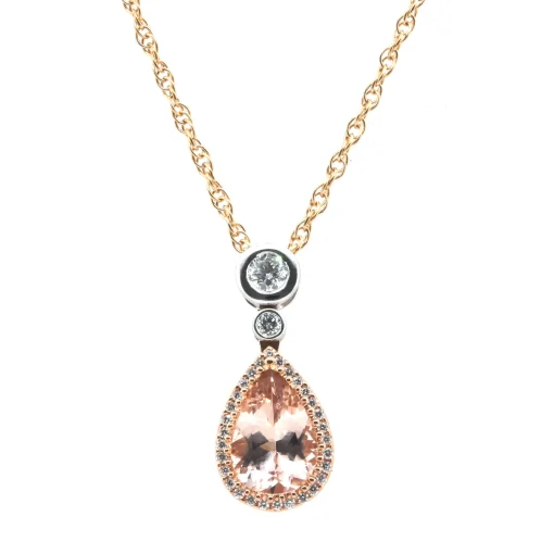 14 Karat Rose and White Gold Morganite and Diamond Pendant