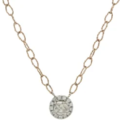 14 Karat Rose and White Gold Old Mine Cut Diamond Halo Necklace