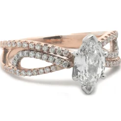 14 Karat Rose and White Gold Marquise Cut Diamond Engagement Ring