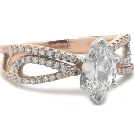 14 Karat Rose and White Gold Marquise Cut Diamond Engagement Ring