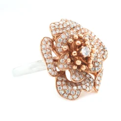 18 Karat Rose and White Gold Diamond Flower Ring
