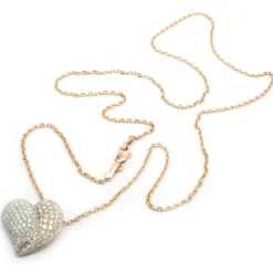 14 Karat Rose and White Gold Pave Diamond Heart Necklace