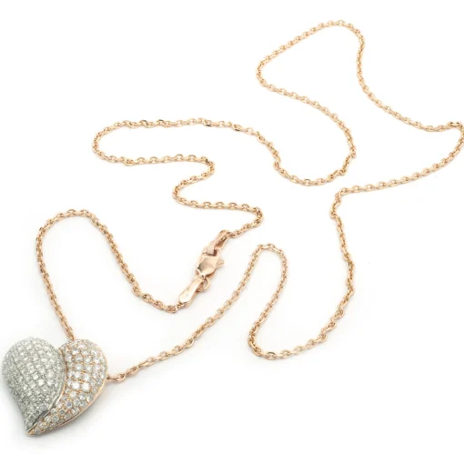 14 Karat Rose and White Gold Pave Diamond Heart Necklace