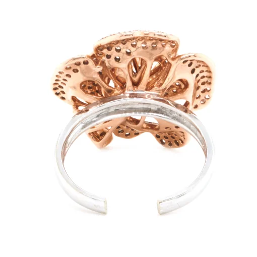 18 Karat Rose and White Gold Diamond Flower Ring