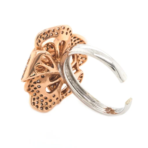 18 Karat Rose and White Gold Diamond Flower Ring