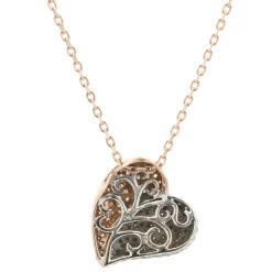 14 Karat Rose and White Gold Pave Diamond Heart Necklace