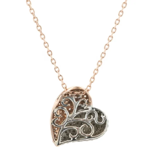 14 Karat Rose and White Gold Pave Diamond Heart Necklace