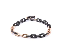 18 Karat Rose Gold and Black Ceramic Oval Link Bracelet