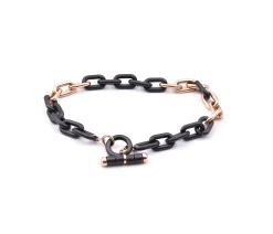 18 Karat Rose Gold and Black Ceramic Oval Link Bracelet