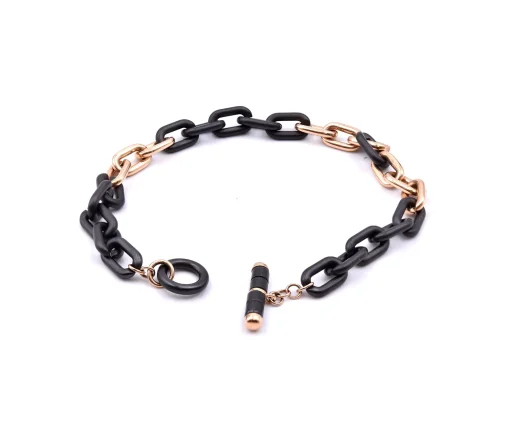 18 Karat Rose Gold and Black Ceramic Oval Link Bracelet