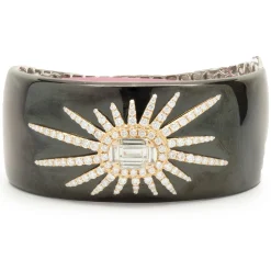 18 Karat Rose Gold, Black Enamel, and Mosaic Set Diamond Star Bangle Bracelet
