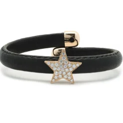 18 Karat Rose Gold Black Leather Diamond Solo Star Wrap Bracelet
